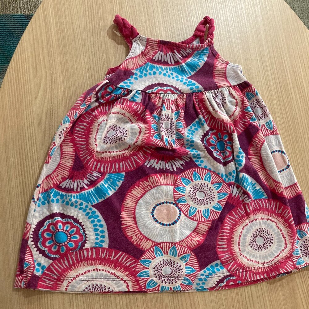 Tea Collection Pink Sleeveless Sun Dress 2 Floral Print 100% Cotton Braided